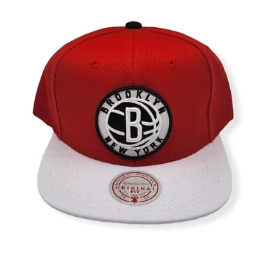 Mitchell & Ness Brooklyn Nets Cardinal Red 2 Tone Adjustable Snapback Hat Cap • $34.99