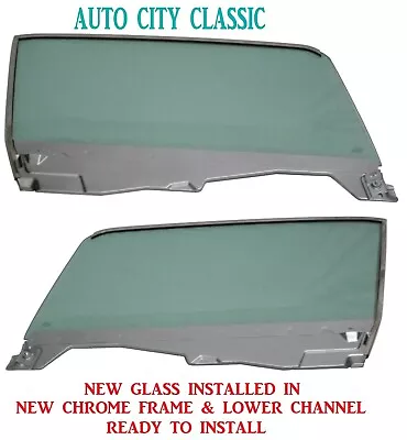 Door Glass Green Right & Left Mustang Hardtop 1964 1965 1966 In Chrome Frame • $598