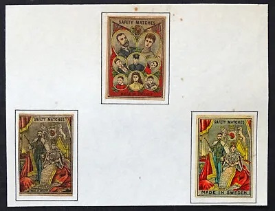 ANTIQUE Vintage MATCHBOX LABEL Lot SWEDISH ROYAL FAMILY King Gustaf V / SWEDEN • $19.95