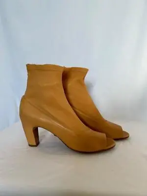 MAISON MARGIELA Light Tan Lambskin Leather Heel Open Toe/Back Zipper Heels EU 38 • $195