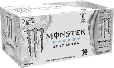15 Pack Of Monster Energy Zero Ultra Sugar Energy Drink 16oz Cans. • $37.52