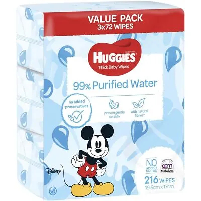 $13.95 • Buy Huggies Baby Wipes 99% Water Wipes 3 X 72Pk