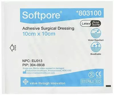 Softpore Adhesive Dressings Sterile 10cmx10cm Latex Free Soft Pore Cuts Wounds  • £10.99