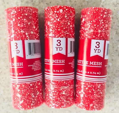 RED Flocked Decorative Spatter Mesh Ribbon 6” X 3yd Crafts Wreaths DIY Set Of 3 • $11.95