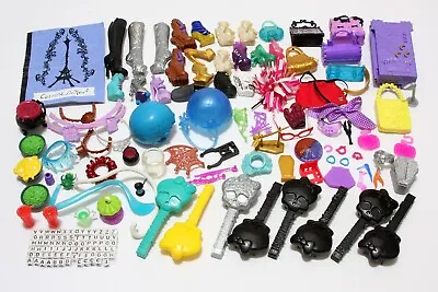 Monster High Doll Accessory Lot Over 90 Pieces Shoes~Jewelry~Purses~Food + More • $50
