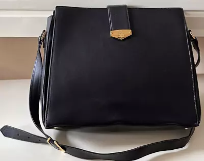 Mark Cross Black Leather Vintage Handbag Shoulder Strap Crossbody Gold Hardware • $78.99