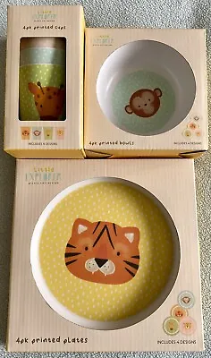 £9.99 • Buy Little Explorer Set Picnic Printed Animals Children’s 4 Beakers 4 Bowls 4 Plates