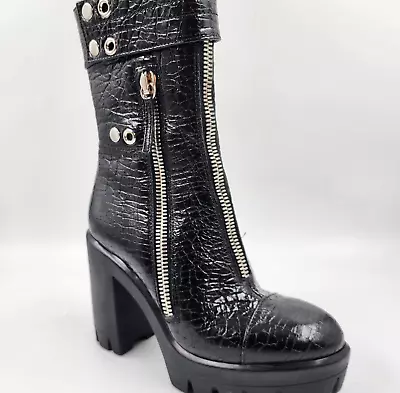 $406.33 • Buy GIUSEPPE ZANOTTI Gintonic Platform Booties Women's 6 Black Croc Emboss High Heel