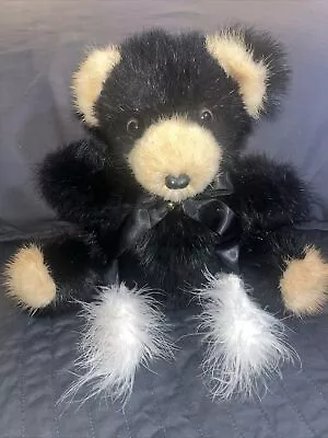 Vintage Fur Plush Teddy Bear Dyed Mink Fur Black Brown Bow Added Later Luxurious • $30.97