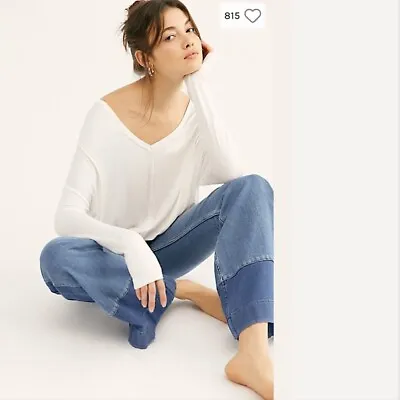 Free People NWT Moonshine V Neck Knit Thermal Top White Tunic  Medium M New • $49