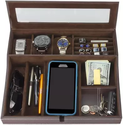 Navigator Large Dresser Valet Tray & Mens Jewelry Box Organizer - Watch Box Orga • $85.99