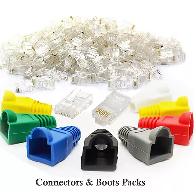 RJ45 Connectors & Boots - Cat5e Cat6 Network LAN Ethernet Patch Cable Plug Lot • £7.95