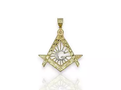 Masonic Symbol  Freemason  Pendant CZ - 10k Yellow Gold • $459.99