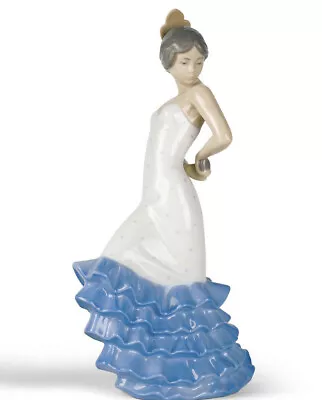 Nao By Lladro #418 Flamenco Bnib Lady Flamenco Dancer Blue White Dress Spanish • $149.99