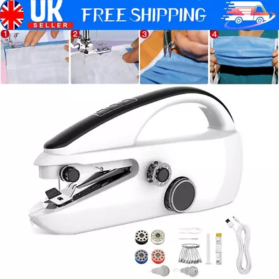 Mini Sewing Machine Handheld Cordless Hand Held Portable Easy Home Stitch Sew UK • £17.48