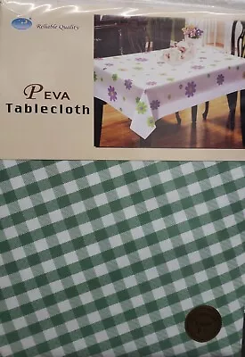 Peva Vinyl Printed Tablecloth 71 Round (4-6 People) GREEN & WHITE CHECKERED RQ • $13.99