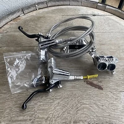 $449.99 • Buy Hope Tech 3 V4 Complete Brake Set-CNC Silver W/ Braided Hoses