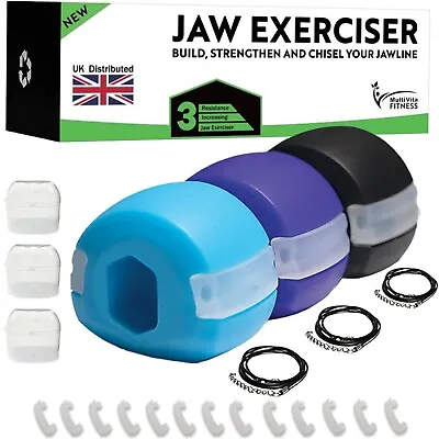 Pack Of 3 Jaw Exerciser For Men & Women - 3 Resistance Levels & Free Accessories • £9.99