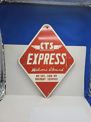 Vintage CTS TRIANGLE Welcome Aboard Transit Bus Stop Metal Sign 2 Sided Red  • $128.77