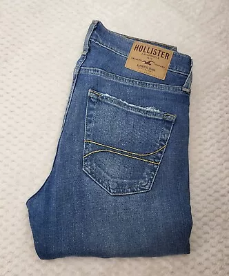 Hollister Super Skinny Jeans W32 X L32 Distressed Stone Wash Denim Mens Blue • £11.99