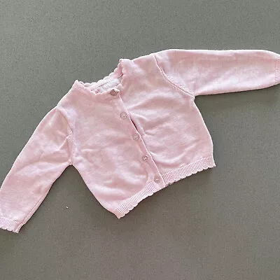 Baby Girl 0-3 Months Primark Pink Round Neck Cardigan With Scalloped Edges • £2.75