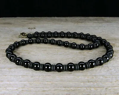 Mens Necklace - Unisex Black Onyx Necklace With Spacer Rings  • $42.29