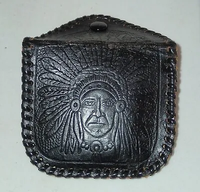 $22.99 • Buy Vintage Leather Coin Purse Pouch With Snap Native American Indian Chief Design
