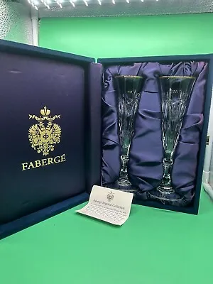 Champagne Flutes By Faberge With Gold Rims And Presentation Blue Box • $348.99