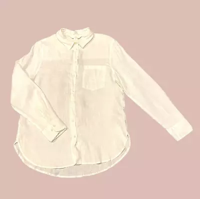 H&M Womens 100% Linen Button Down Top Size S White Long Sleeve Tunic Beach NWT • $24.99