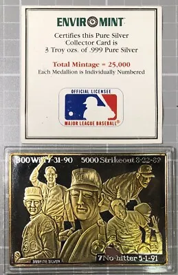 Enviromint Nolan Ryan Strikeout Leader 3 Oz. Gold Overlay Silver Ingot 1 Of 5714 • $165