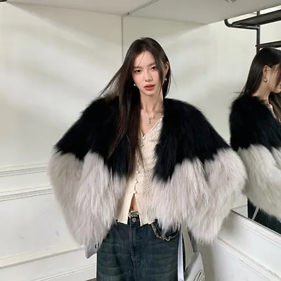 Designer Womens Knitted Raccoon Fur Coats Short Jackets Real Fur Overcoats Parka • $250.79