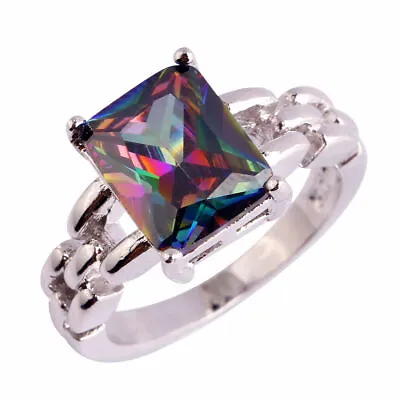 925 Sterling Silver Rainbow Mystical Fire Topaz Fashion Jewelry Ring Size 10 • $15.74