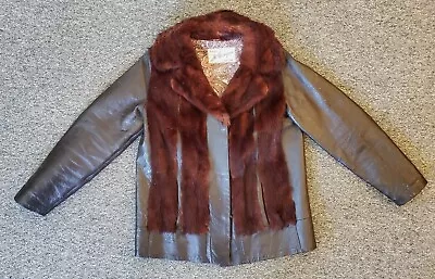 Vintage Mink And Leather Jacket Al Thompson  Hook Fastener Size Small • $210