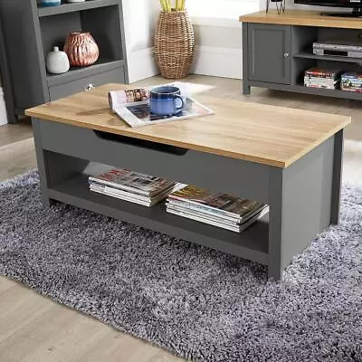 Coffee Table Lift Up Dark Grey Oak Occasional Reception Storage Shelf Avon • £79.99