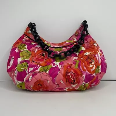 Vera Bradley Quilted Red Orange Flower Plastic Black Chain Link Handle Bag • $14.99