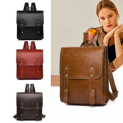 Vegan Leather Backpack Vintage Laptop Bookbag Brown Faux Leather Backpack • $32.18