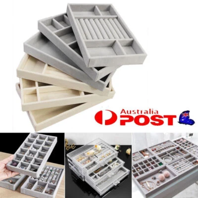 Jewelry Storage Tray Display Drawer Earring Necklace Watch Ring Organizer Velvet • $18.99