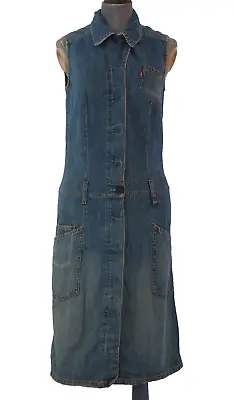 Levis Denim Dress Y2K Midi Vintage 90s Drop Waist Front Buttons Pockets XS • £69.99