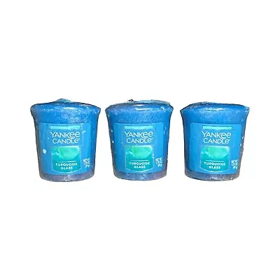 Yankee Candle Set Of 3 Samplers Votive Candles - Turquoise Glass • $8.97