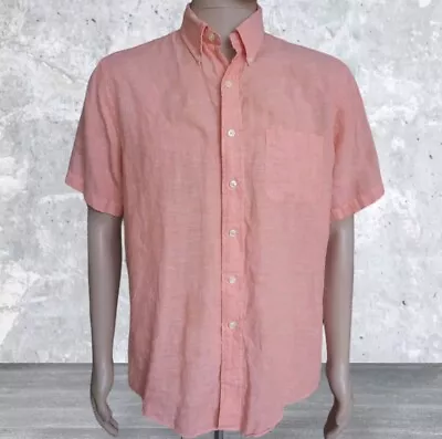 Vintage Brooks Brothers Linen Shirt Men Medium Orange Peach Button-Down Preppy • $21.90