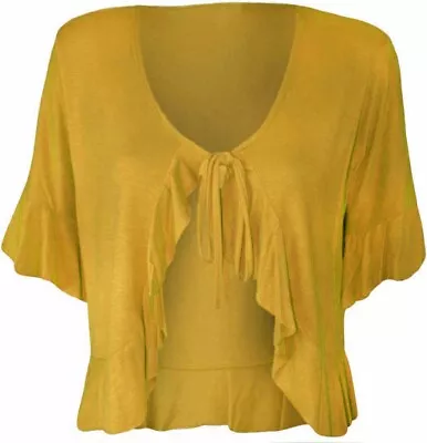 Womans Tie Up Front Bolero Shrug Womens Short Sleeves Frill Shirt Plain Cropped • £7.35