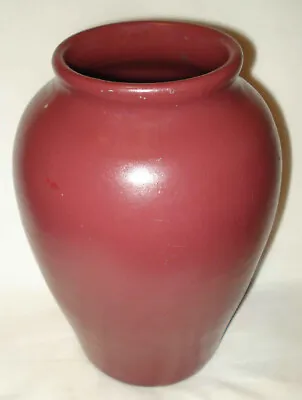 $60 • Buy Vintage Arts & Crafts Zanesville Stoneware Pottery 830 Matte Maroon 8 ¾” Vase