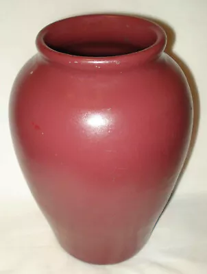 $60 • Buy Vintage Arts & Crafts Zanesville Stoneware Pottery 830 Matte Maroon 8 ¾” Vase