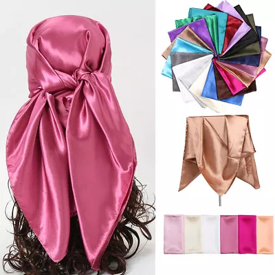 Women Satin Scarf Hijab Muslim Solid Color Large Square Head Neck Wrap • $8.99
