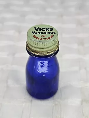 Vintage Vicks Va-Tro-Nol Cobalt Blue Tiny Vial/Jar W/ Metal Lid • $7.99