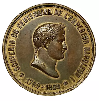 France 1769 - 1869 CENTENARY OF NAPOLEON BIRTH Gilt Bronze Medal – High Grade! • £133.09