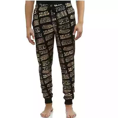 Marvel Men’s Size S Black Gold Foil Spellout Lettering Pull On Joggers Pockets • $11.20