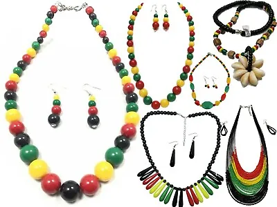 Women Rasta Necklace N Earring Set Rasta Colors RYG Bead Reggae African Jamaican • $12.89