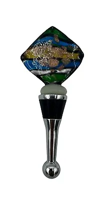 Art Glass Wine Bottle Stopper Multi Color Square Shape • $14.95