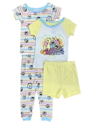 Sesame Street Infant Girls 4 Piece Yellow & Blue Elmo Pajama Sleep Set • $26.99